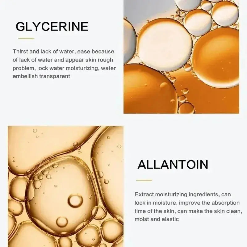 Eye mask ingredient panel featuring glycerine and allantoin for hydration