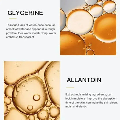 Eye mask ingredient panel featuring glycerine and allantoin for hydration