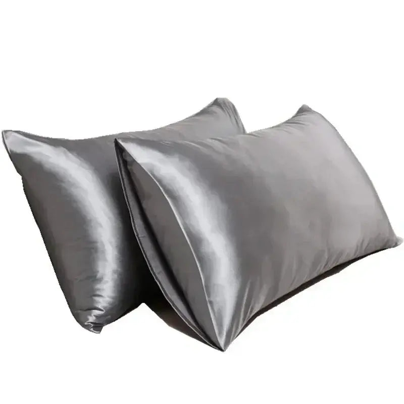 Dark gray mulberry silk pillow case with ribbon tie closure
