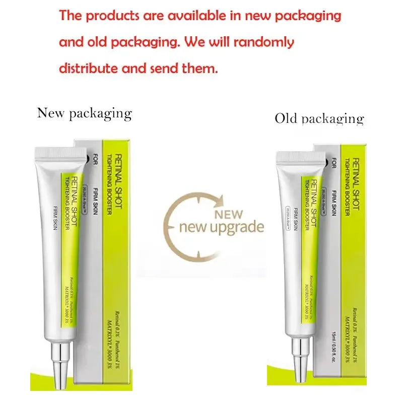 Skincare booster cream tube with new and old packaging side by side