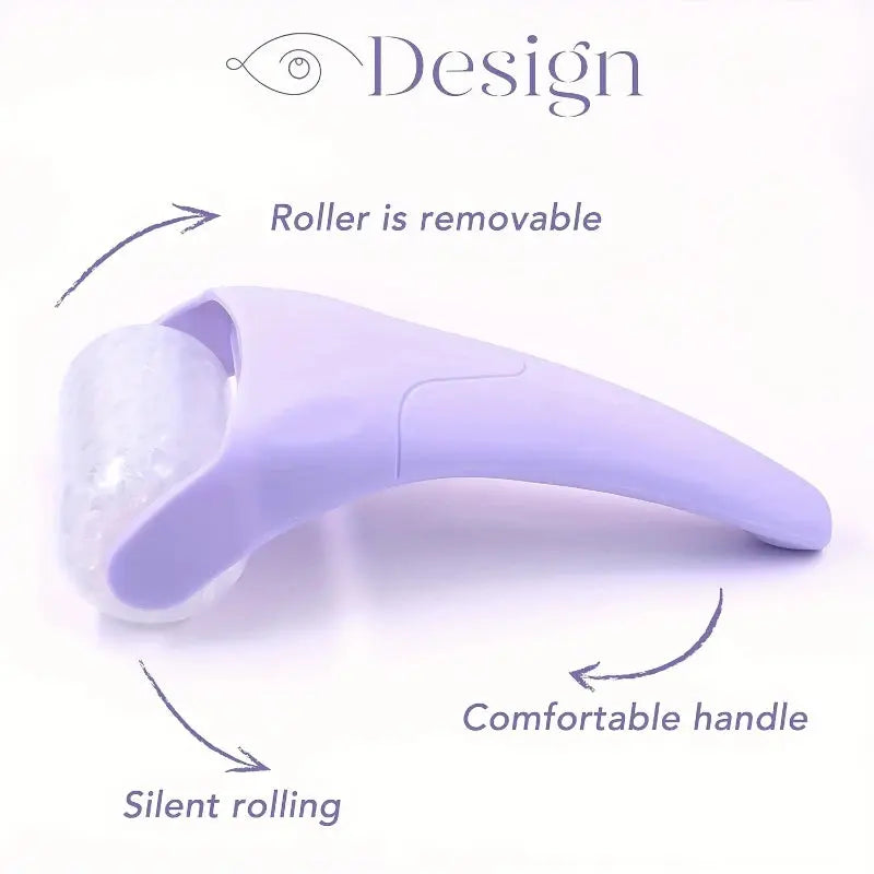 Lavender facial ice roller with removable frosty cooling head and comfortable handle