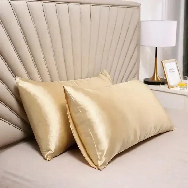 Cream mulberry silk pillow case set with ribbon tie closure