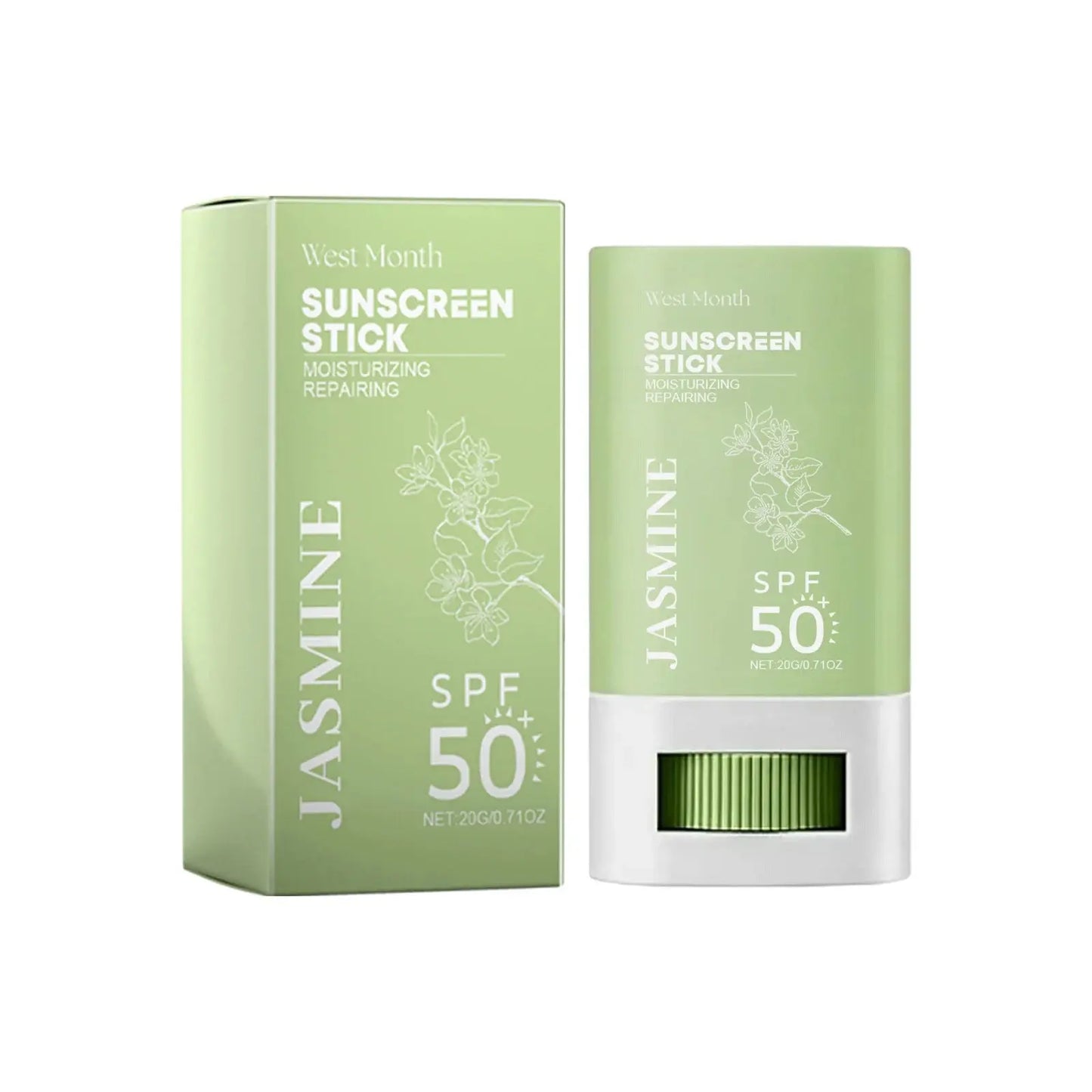 West Month SPF 50+ Jasmine sunscreen stick with box; moisturizing repairing; waterproof