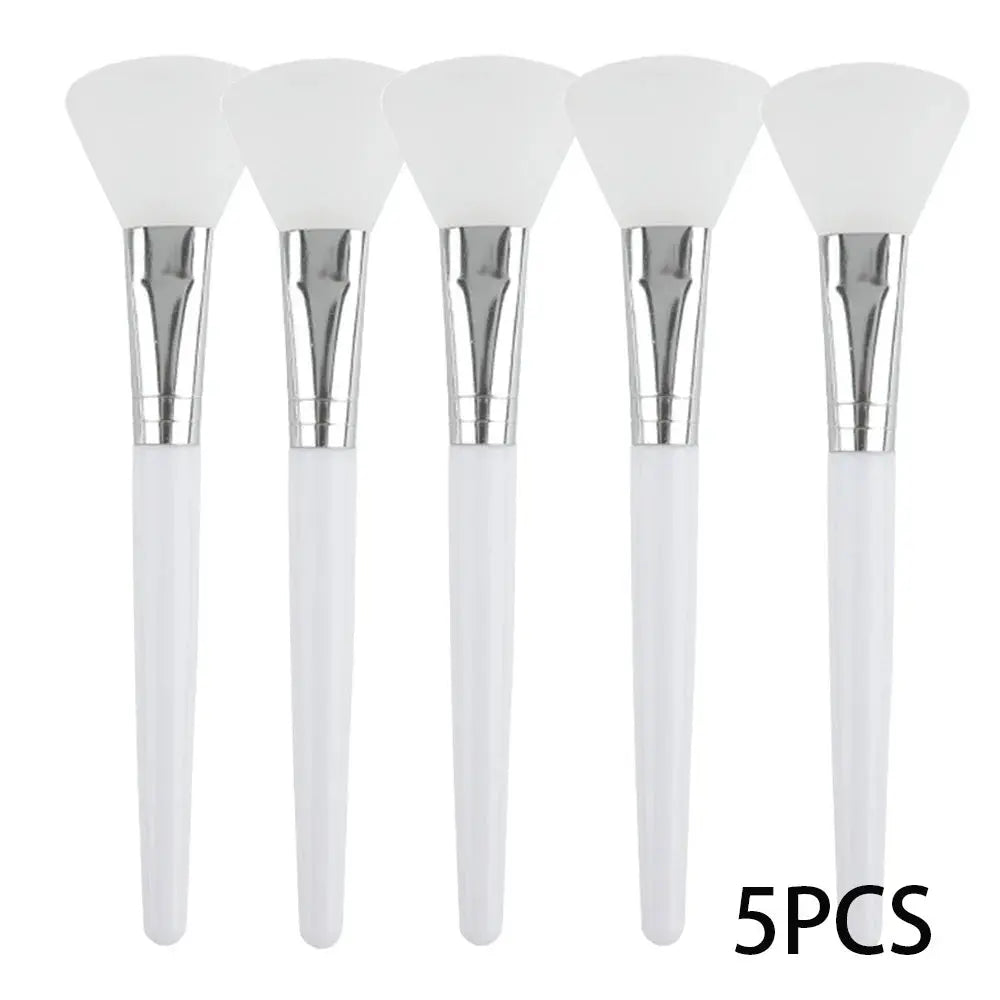 5-piece silicone face mask applicator set with white handles and soft triangular brush heads