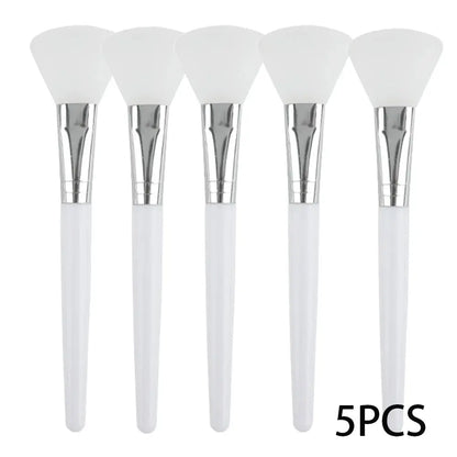 5-piece silicone face mask applicator set with white handles and soft triangular brush heads
