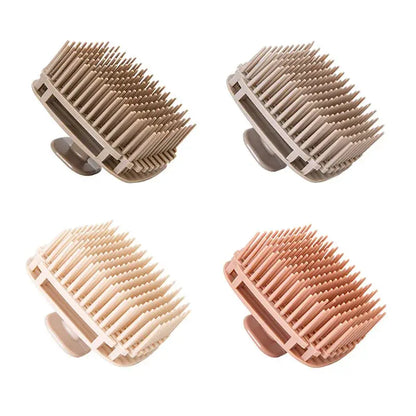 Silicone shampoo scalp massage brush, dark brown with light bristles and gray base