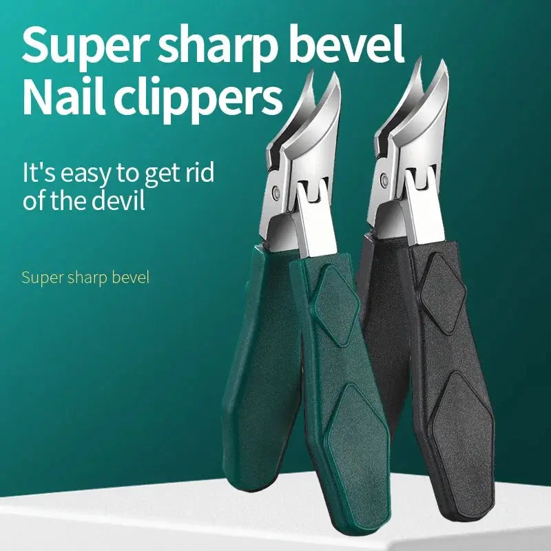 Toenail clipper nipper set with teal-green and black handles, stainless-steel blades
