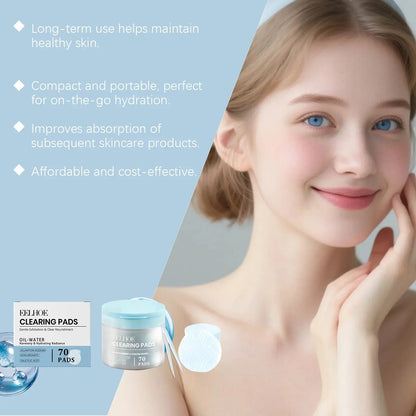 Hydrating facial cleansing pads with jar and circular pad on skin