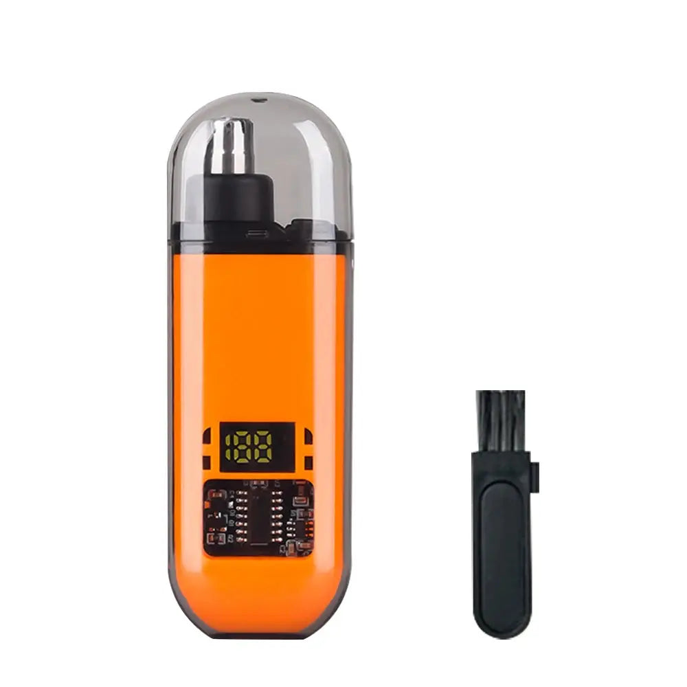 Orange nose hair trimmer with USB charging plug accessory