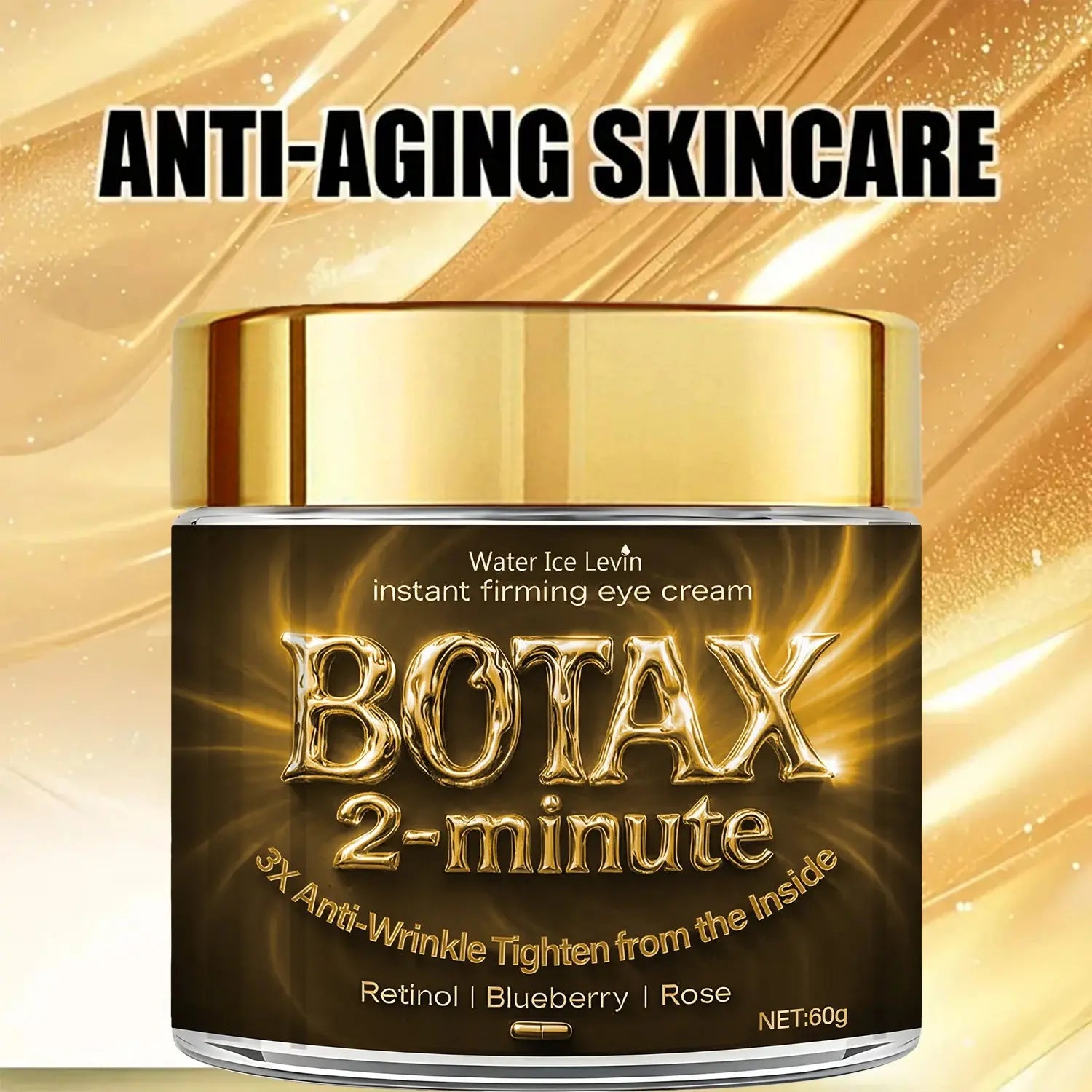 BOTAX 2-minute eye cream jar with gold lid and black label