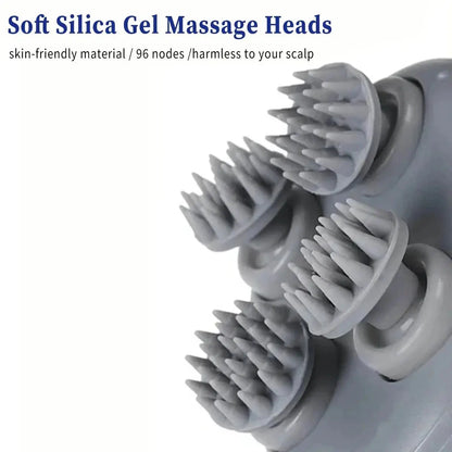 Soft silicone scalp massager heads with rounded massage nodes for kneading.