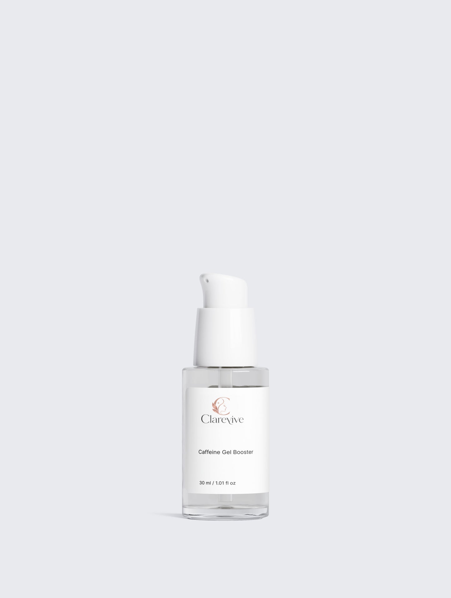 Caffeine gel booster serum bottle with white pump, front view