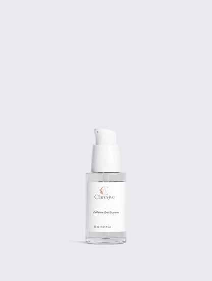 Caffeine gel booster serum bottle with white pump, front view