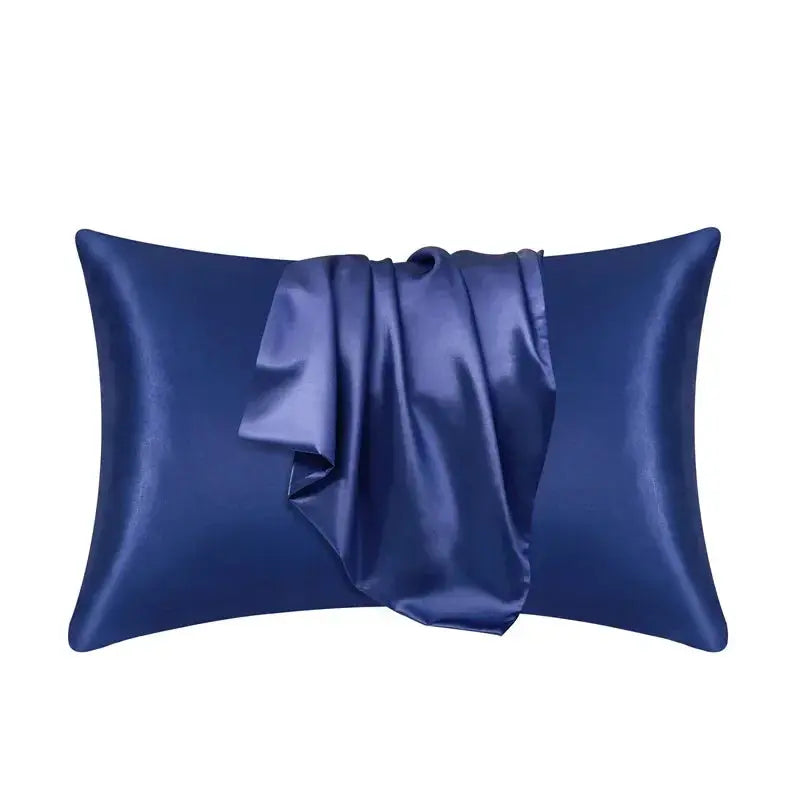 Mulberry silk pillowcase, navy blue with envelope opening and fold-over flap