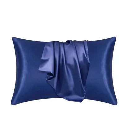Mulberry silk pillowcase, navy blue with envelope opening and fold-over flap