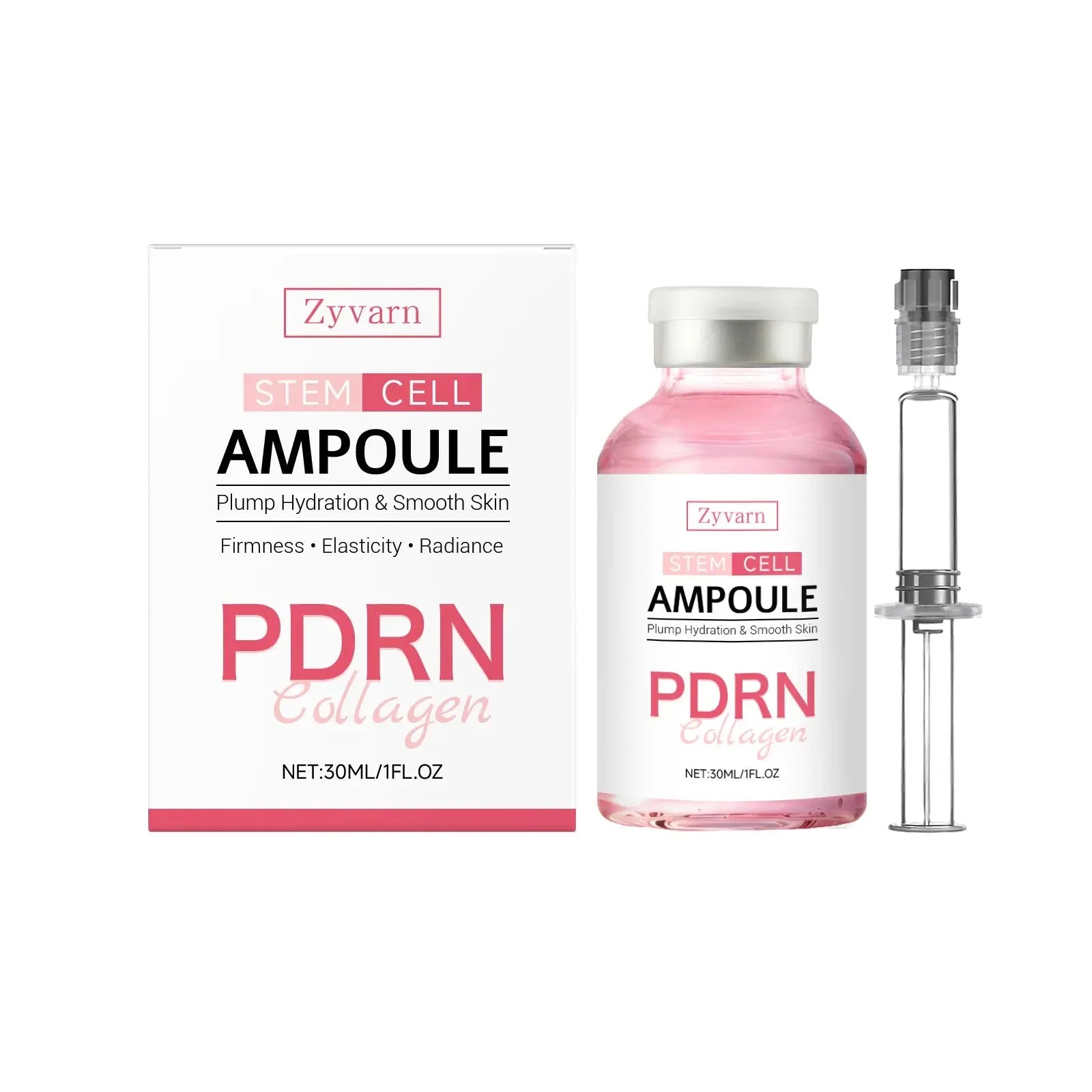 PDRN collagen stem cell ampoule set with pink bottle and matching box