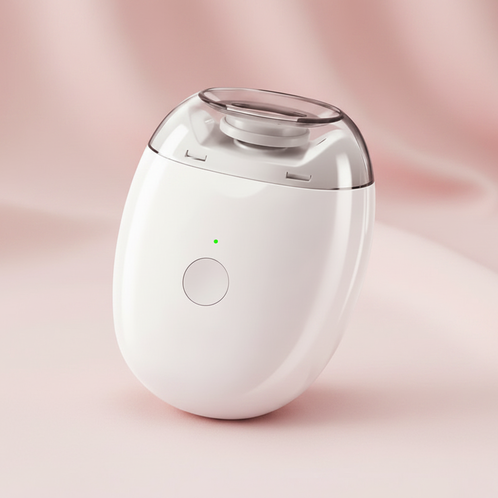 Clarevive electric nail trimmer, white handheld device with clear lid and round power button
