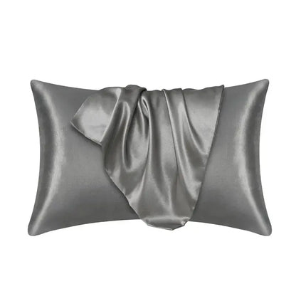 Dark gray satin silk pillow case with rolled center flap detail