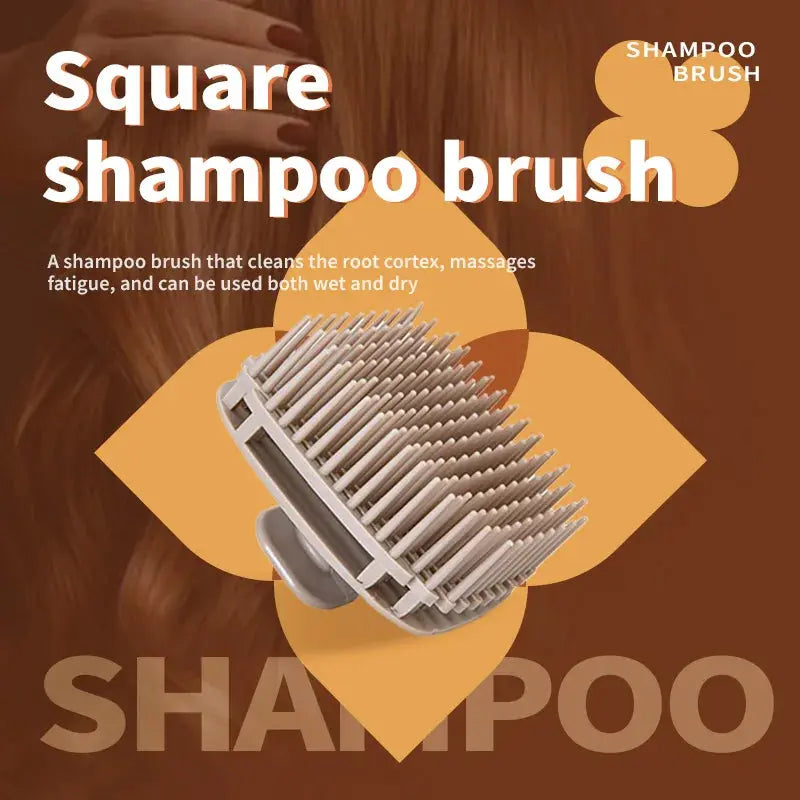 Silicone shampoo scalp massage brush, light gray with white bristles and gray handle