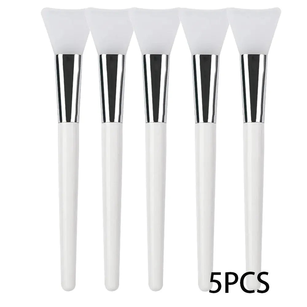 5-piece silicone face mask applicator set with white handles and soft triangular brush heads