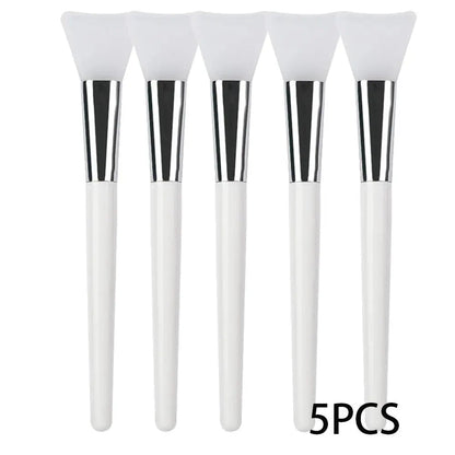 5-piece silicone face mask applicator set with white handles and soft triangular brush heads