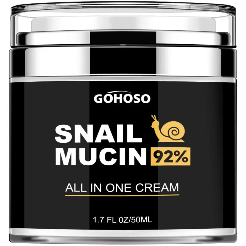 GOHOSO snail mucin 92% all-in-one cream, black jar with gold snail icon