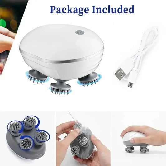 White head massager with soft silicone kneading nodes for scalp massage.