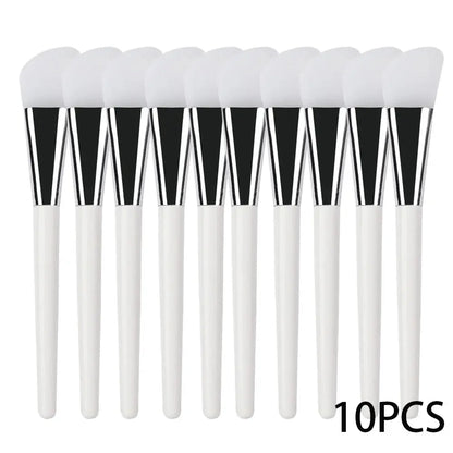 Silicone facial mask applicator brushes, 10-piece set, white handles and soft tips