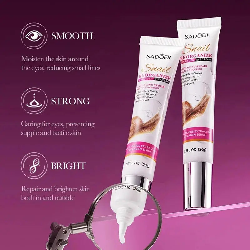Saoder snail collagen eye cream, two tubes with applicator tip