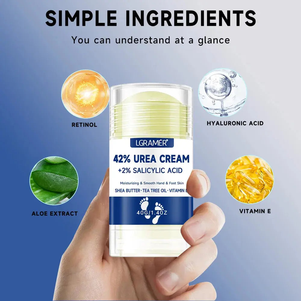 LGRAMER 42% urea + 2% salicylic acid cream jar with ingredient icons