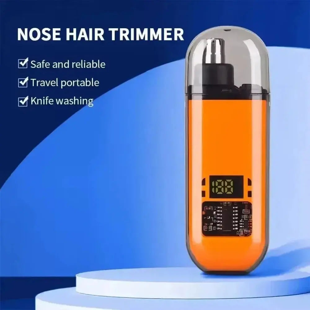 Orange translucent nose hair trimmer with metal blade housing