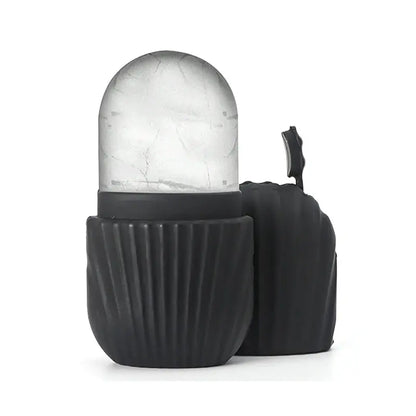 Black silicone ice roller cups with clear ice dome and small side scraper