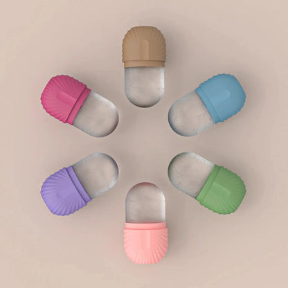 Set of pastel silicone ice rollers in pink, blue, purple, green, and beige