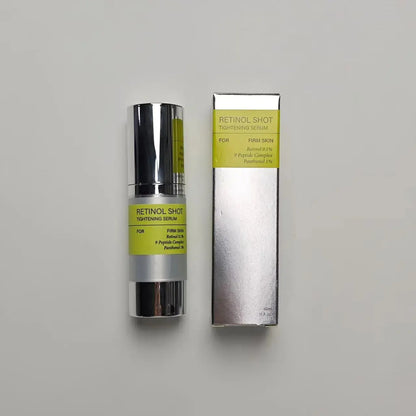 Retinol tightening serum pump bottle with matching box