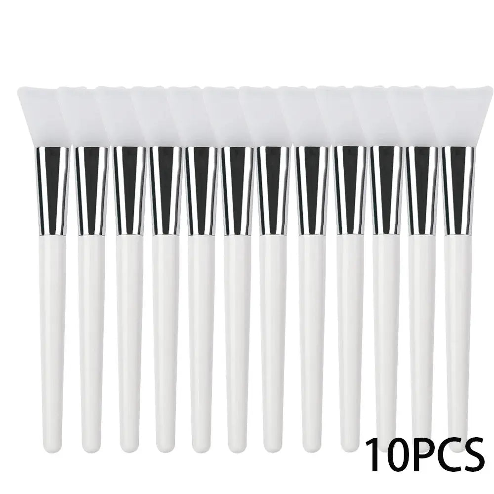 Set of 10 silicone face mask applicator brushes with white handles and soft white heads