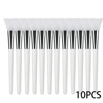 Set of 10 silicone face mask applicator brushes with white handles and soft white heads