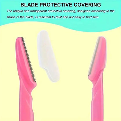 Eyebrow trimmer with transparent blade protective cover, pink handle
