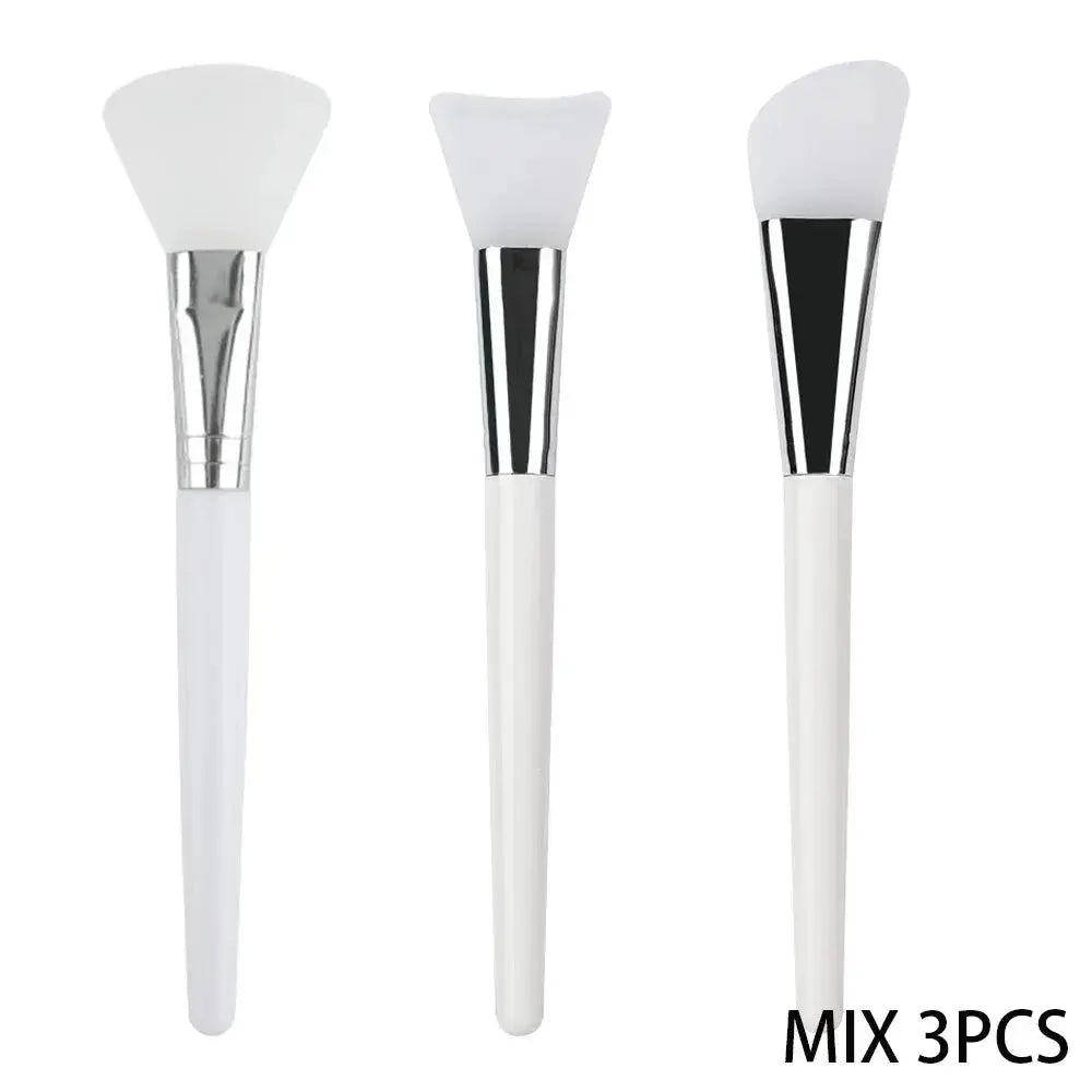 3-piece silicone face mask applicator set with white handles and soft triangular brush heads