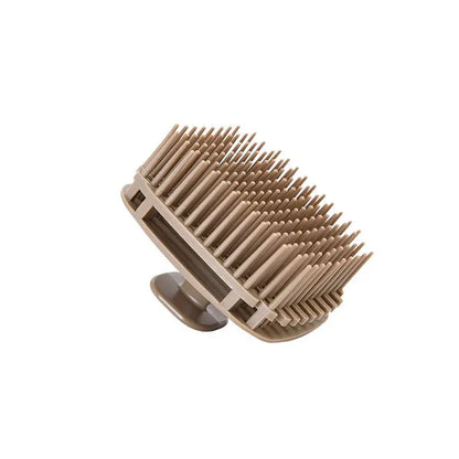Silicone shampoo scalp massage brush, dark brown with light bristles and gray base