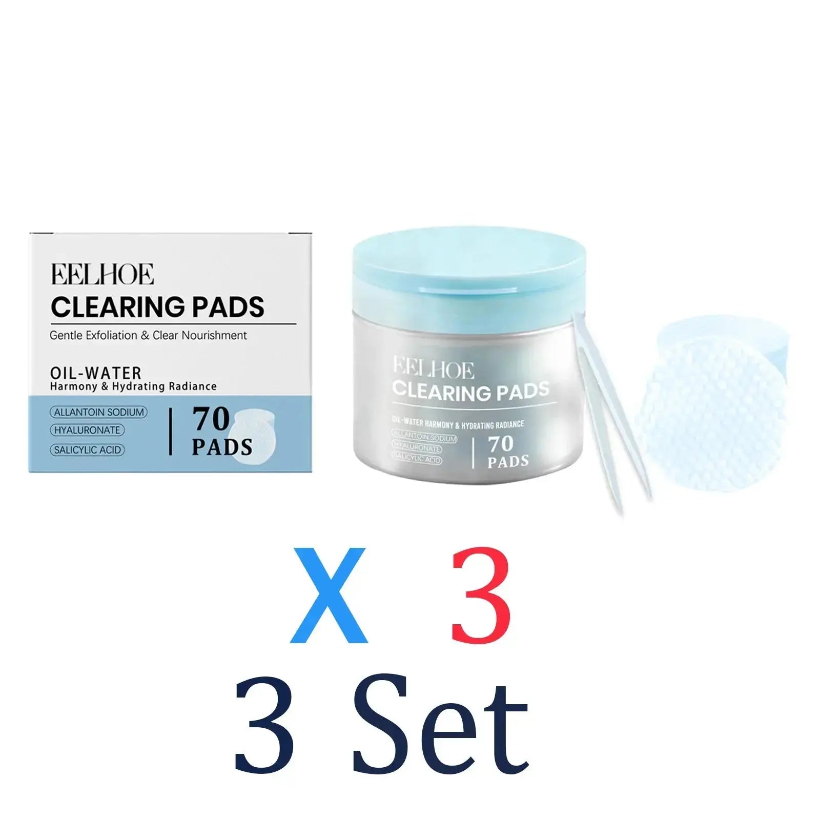 Salicylic acid facial toner pads 3 set: jar and round clearing pads