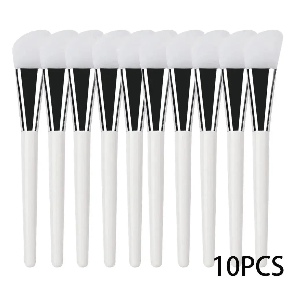 10-piece silicone face mask applicator set with white handles and soft triangular brush heads