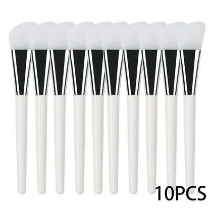 10-piece silicone face mask applicator set with white handles and soft triangular brush heads