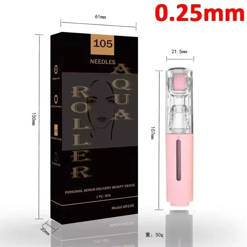 Micro infusion roller beauty device with clear head and pink body, boxed set