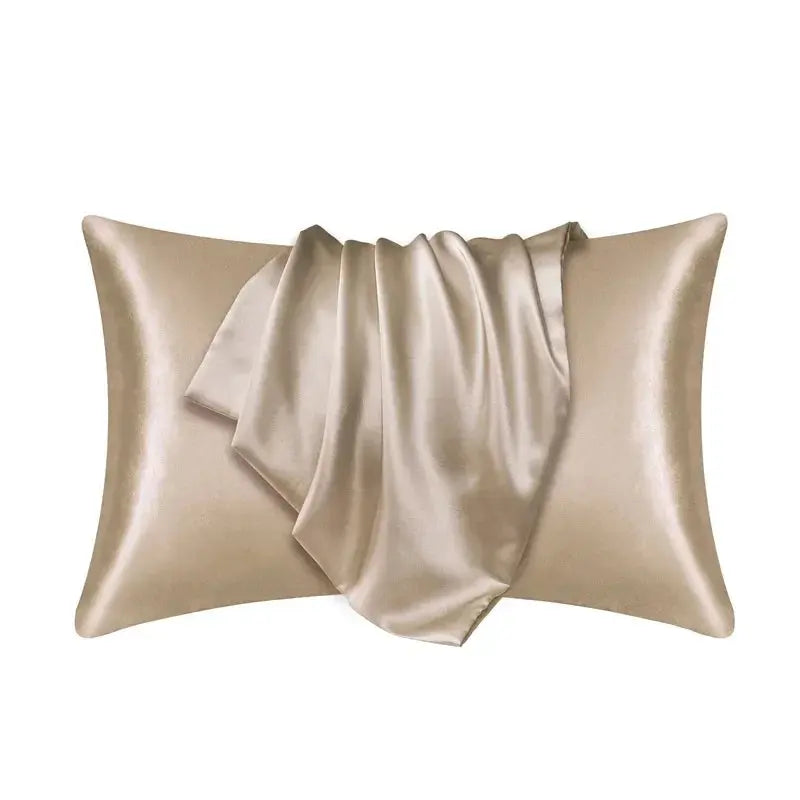 Champagne beige mulberry silk pillow case with ribbon tie closure
