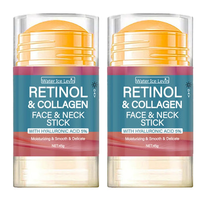 Retinol & collagen face and neck care stick, set of two with orange cap and pink label