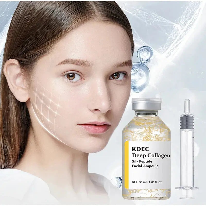 KOEC deep collagen facial ampoule with amber bottle and clear applicator