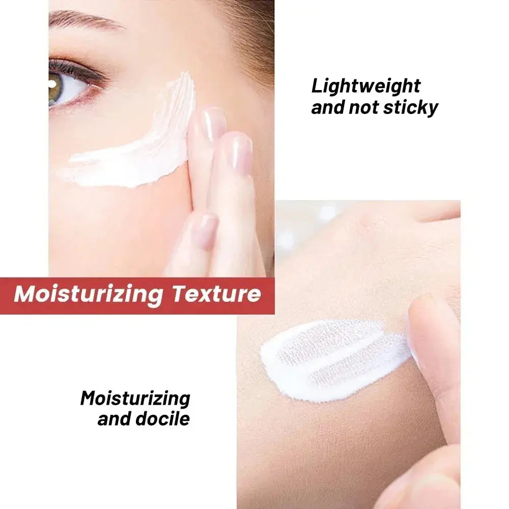 Freckle whitening cream texture swatch on skin, lightweight and non-sticky