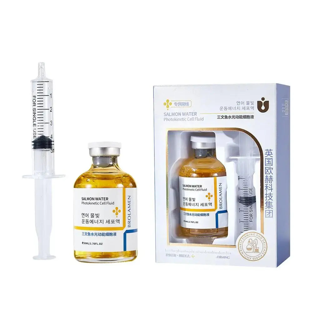 Face serum bottle set with syringe applicator and boxed packaging