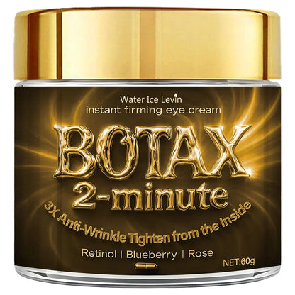 BOTAX 2-minute instant firming eye cream jar, gold lid and black label close-up