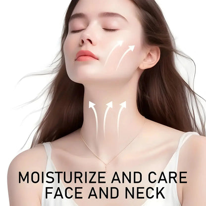 Retinol & Collagen face and neck care stick concept, with smoothing arrows on skin.